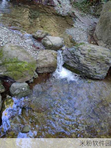 两峰夹小溪地湿又无泥诗：溪水潺潺间，两峰翠影摇曳生姿